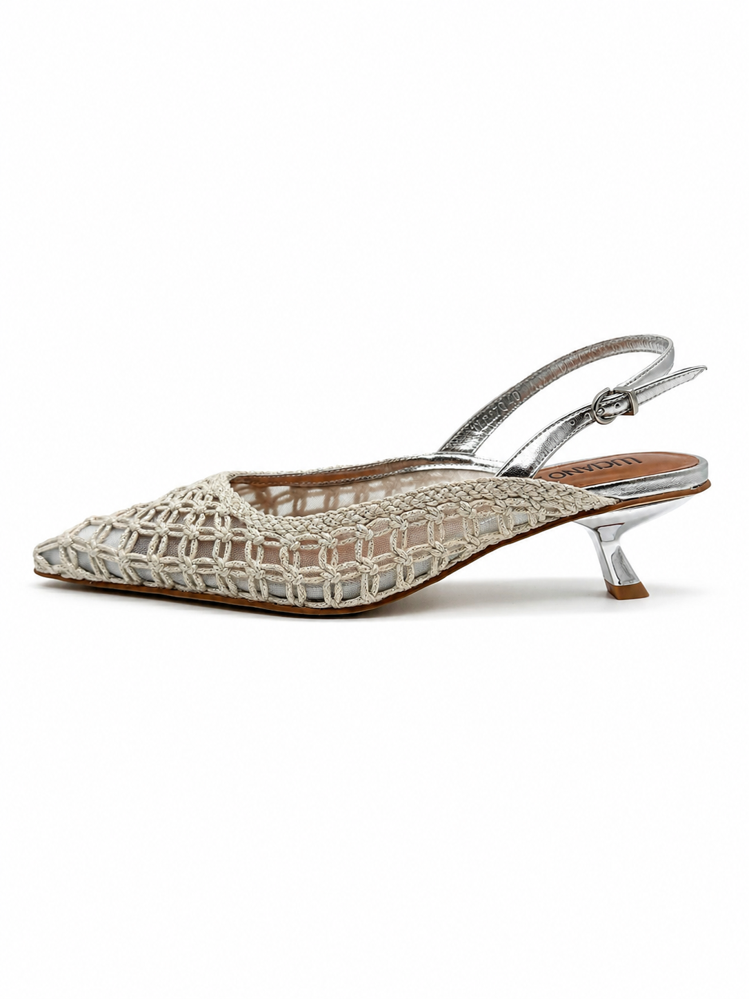 Slingback Ricamata Avorio e Argento