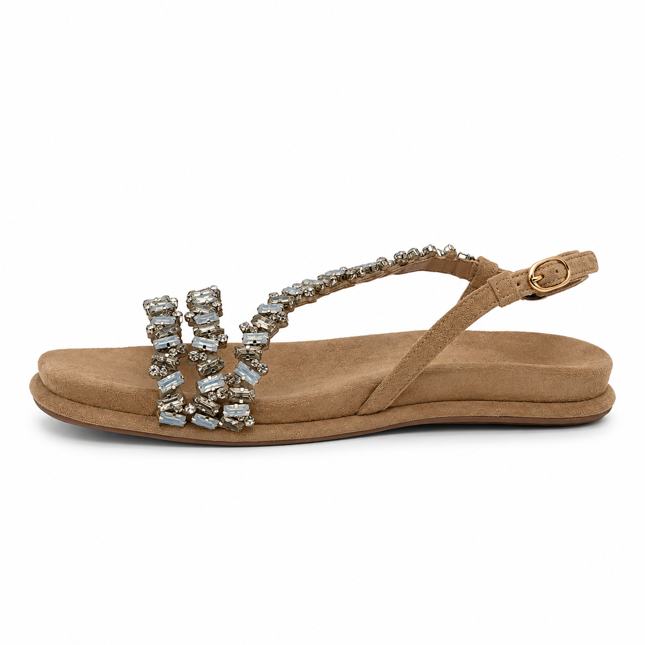 Sandalo Basso in Suede con Cristalli