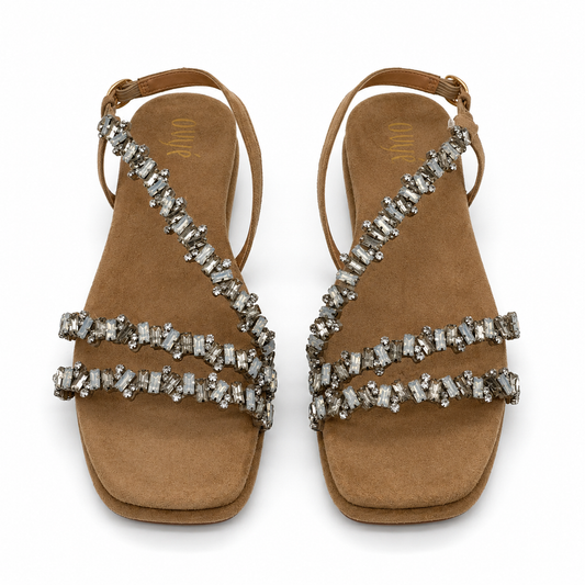 Sandalo Basso in Suede con Cristalli