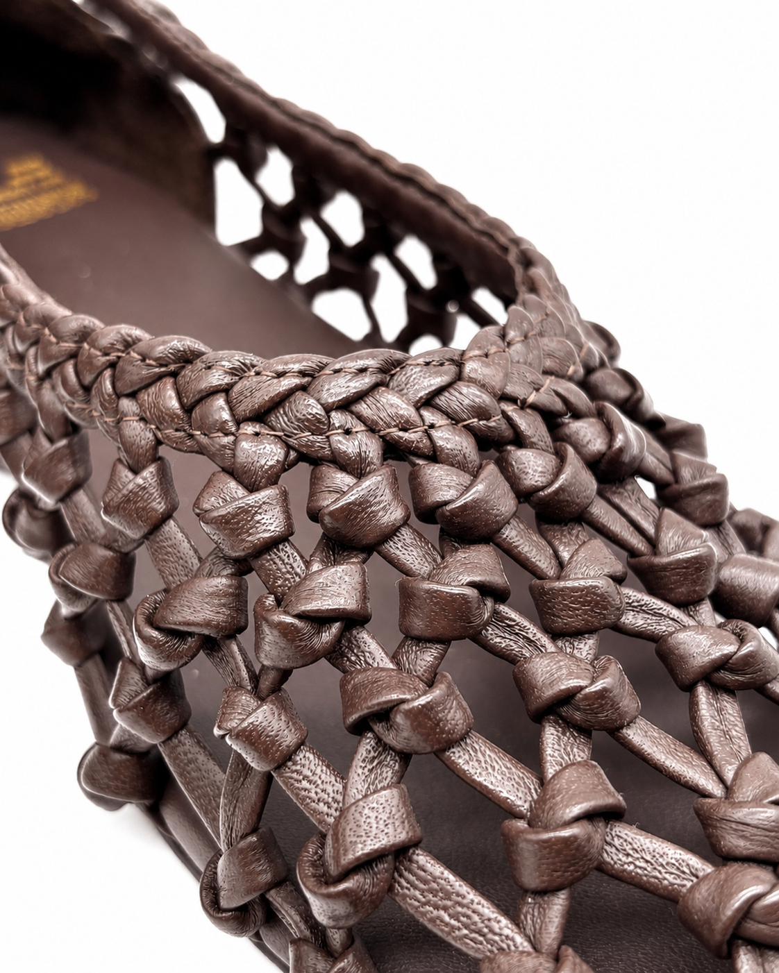 Ballerina pelle intrecciata cioccolato