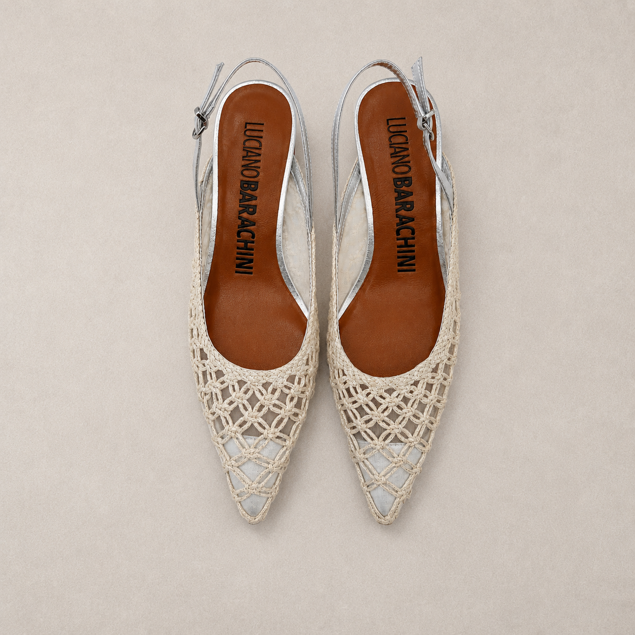 Slingback Ricamata Avorio e Argento