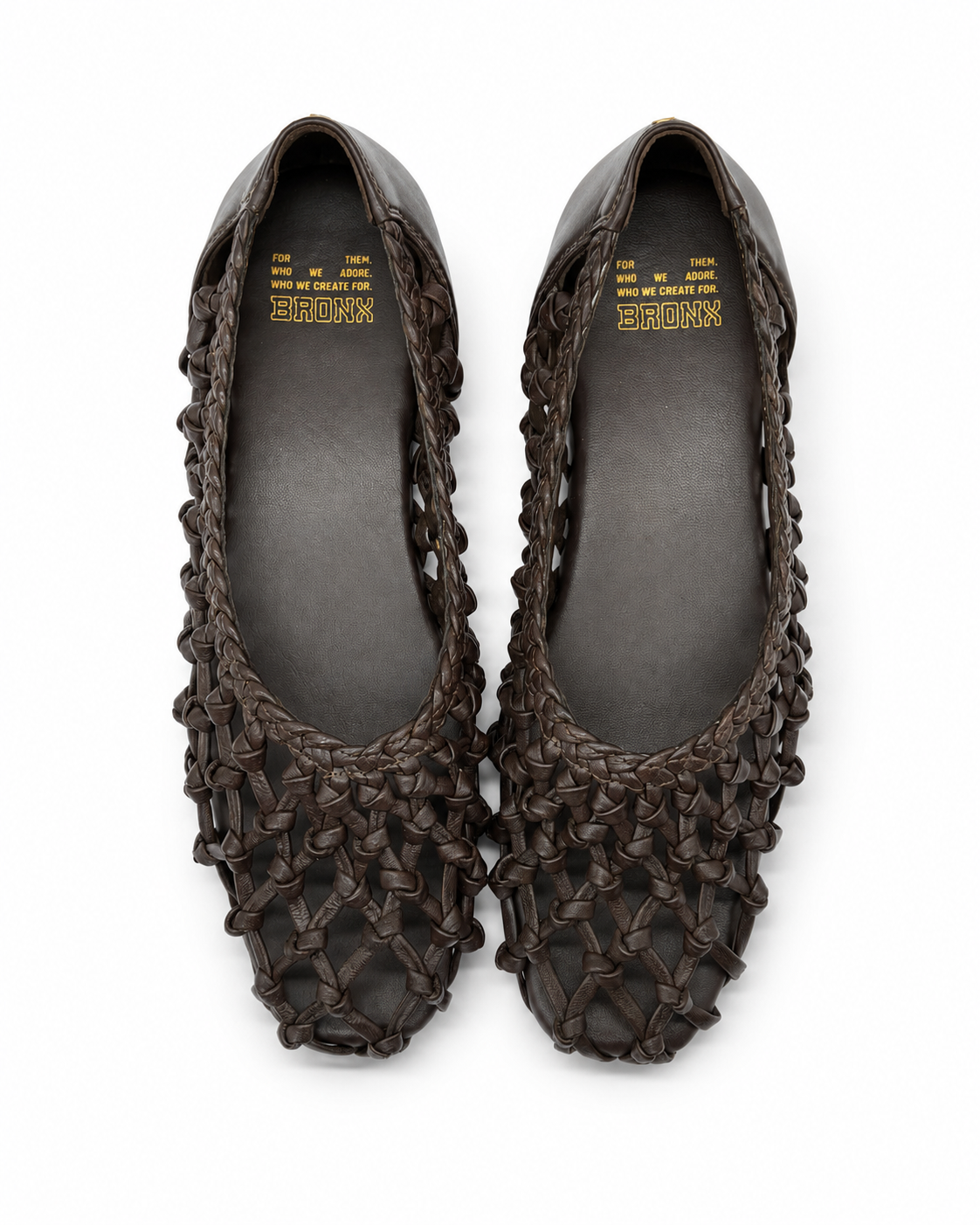 Ballerina pelle intrecciata cioccolato
