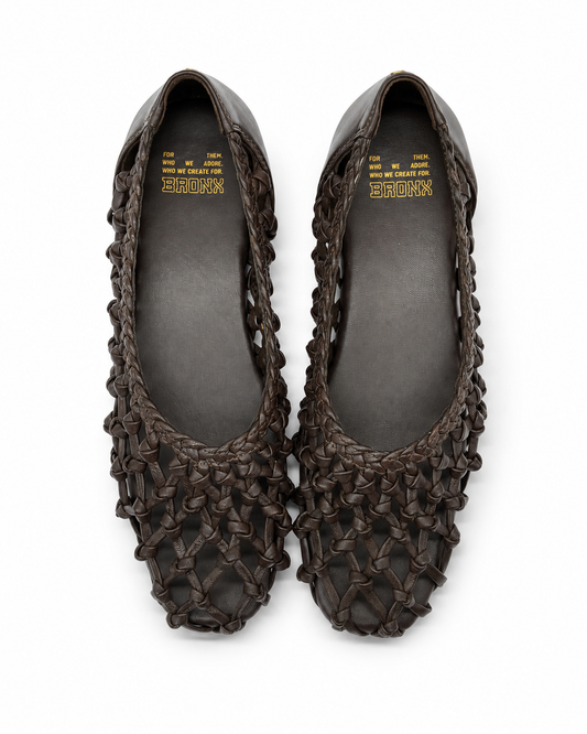 Ballerina pelle intrecciata cioccolato
