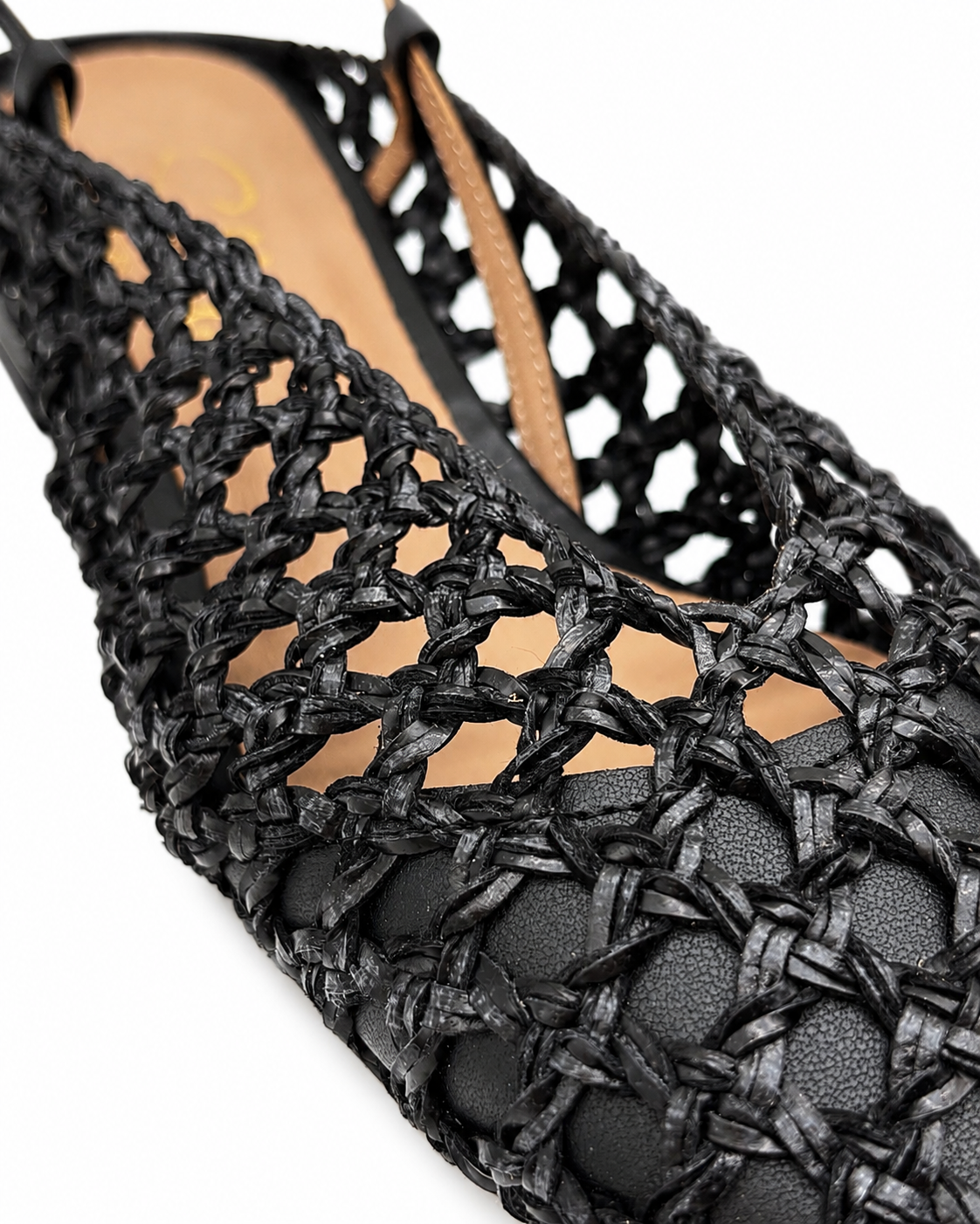 Ballerina Slingback in Pelle Intrecciata con Punta Quadrata