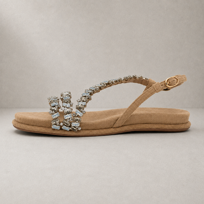 Sandalo Basso in Suede con Cristalli