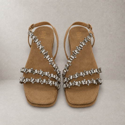 Sandalo Basso in Suede con Cristalli