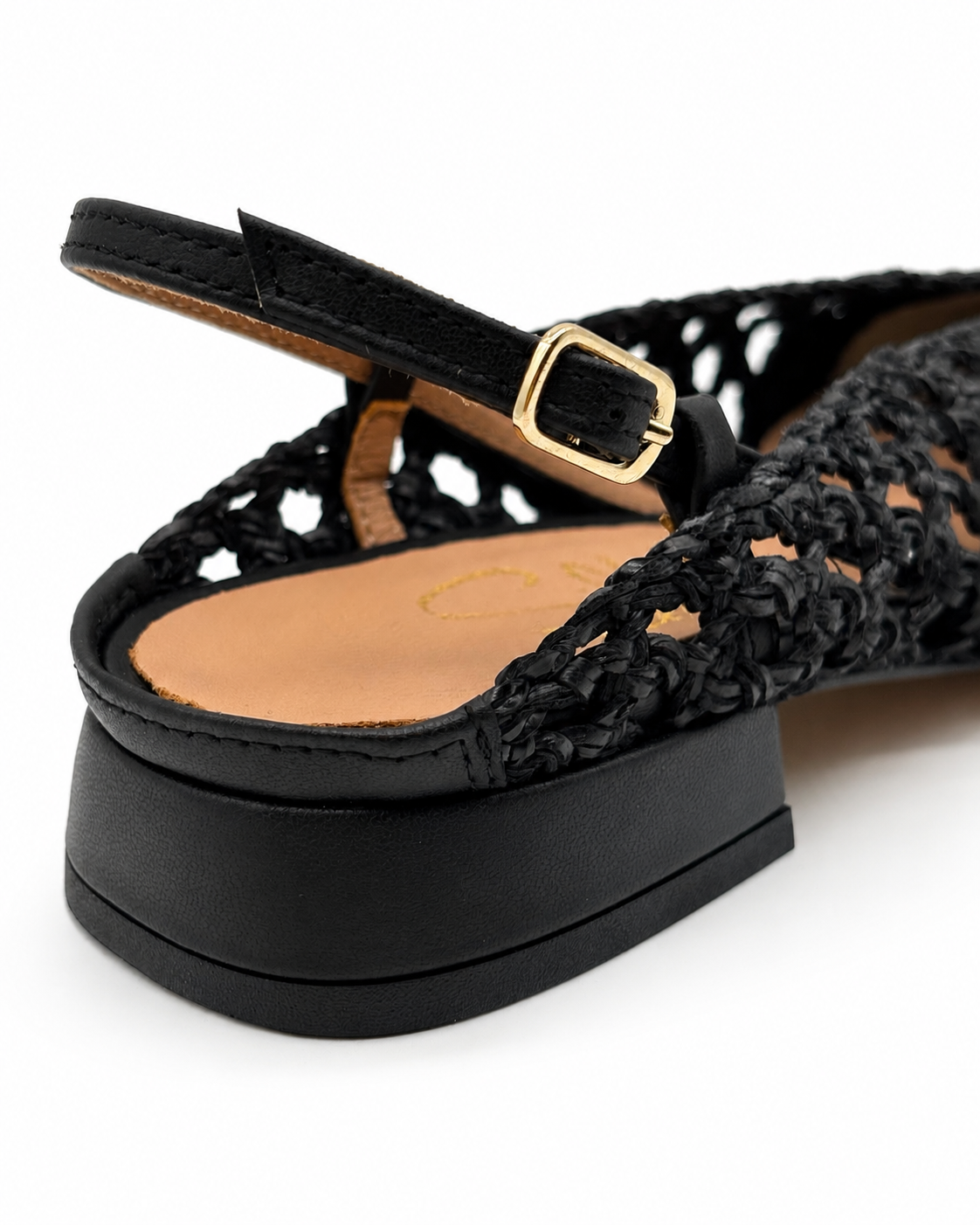 Ballerina Slingback in Pelle Intrecciata con Punta Quadrata
