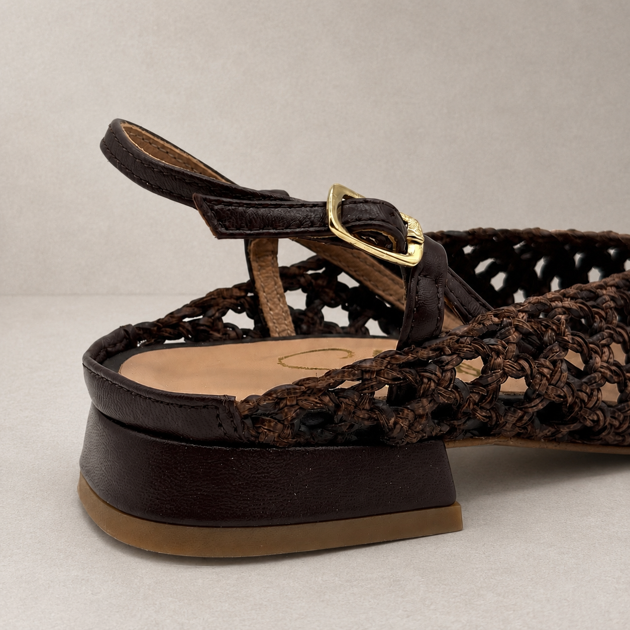 Ballerina Slingback in Pelle Intrecciata con Punta Quadrata
