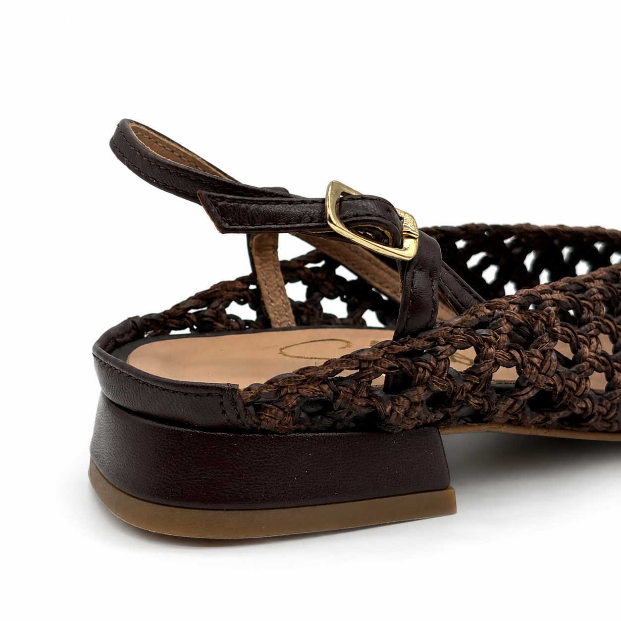 Ballerina Slingback in Pelle Intrecciata con Punta Quadrata
