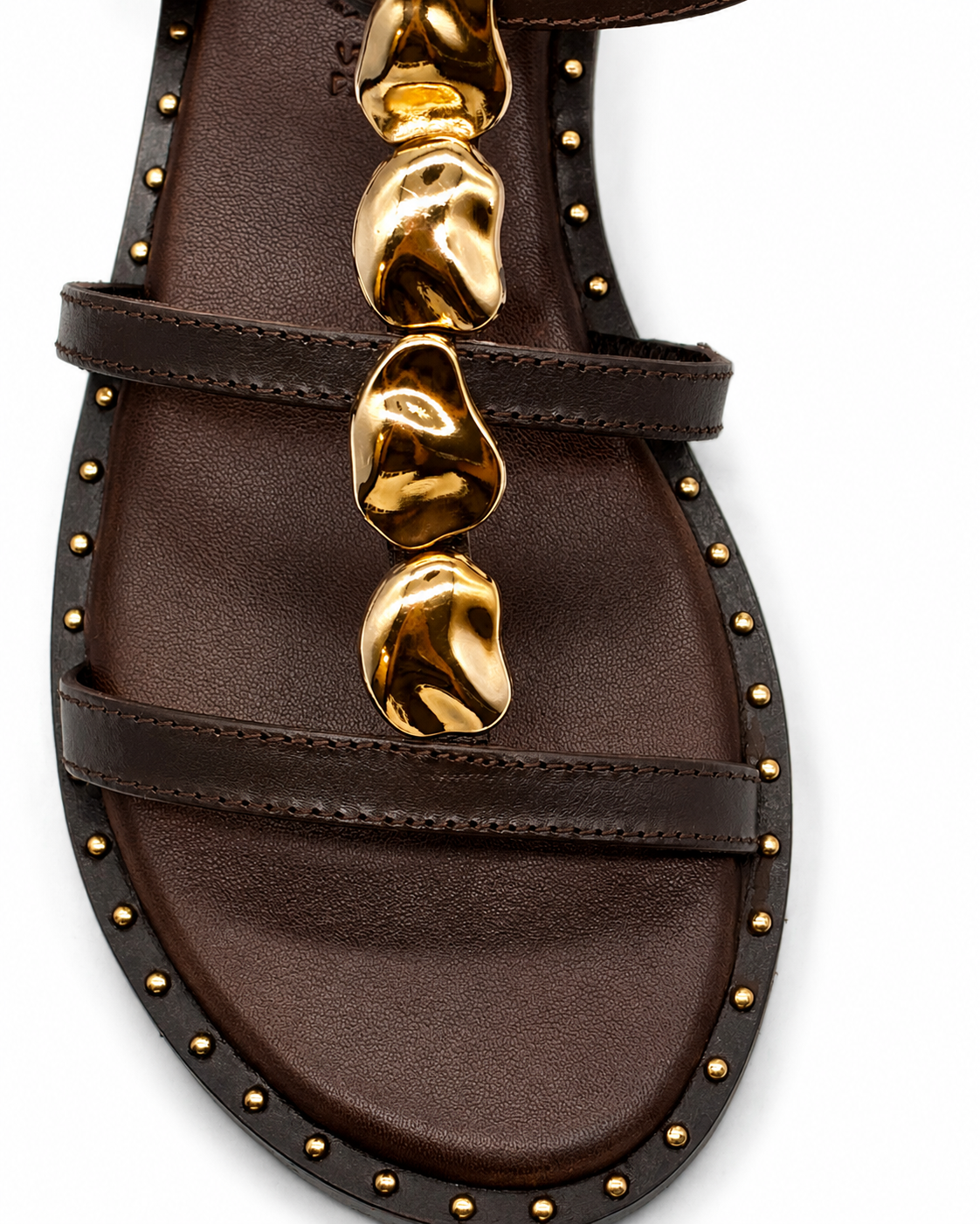 Sandalo Gladiator in Pelle con Pietre Dorate e Borchie