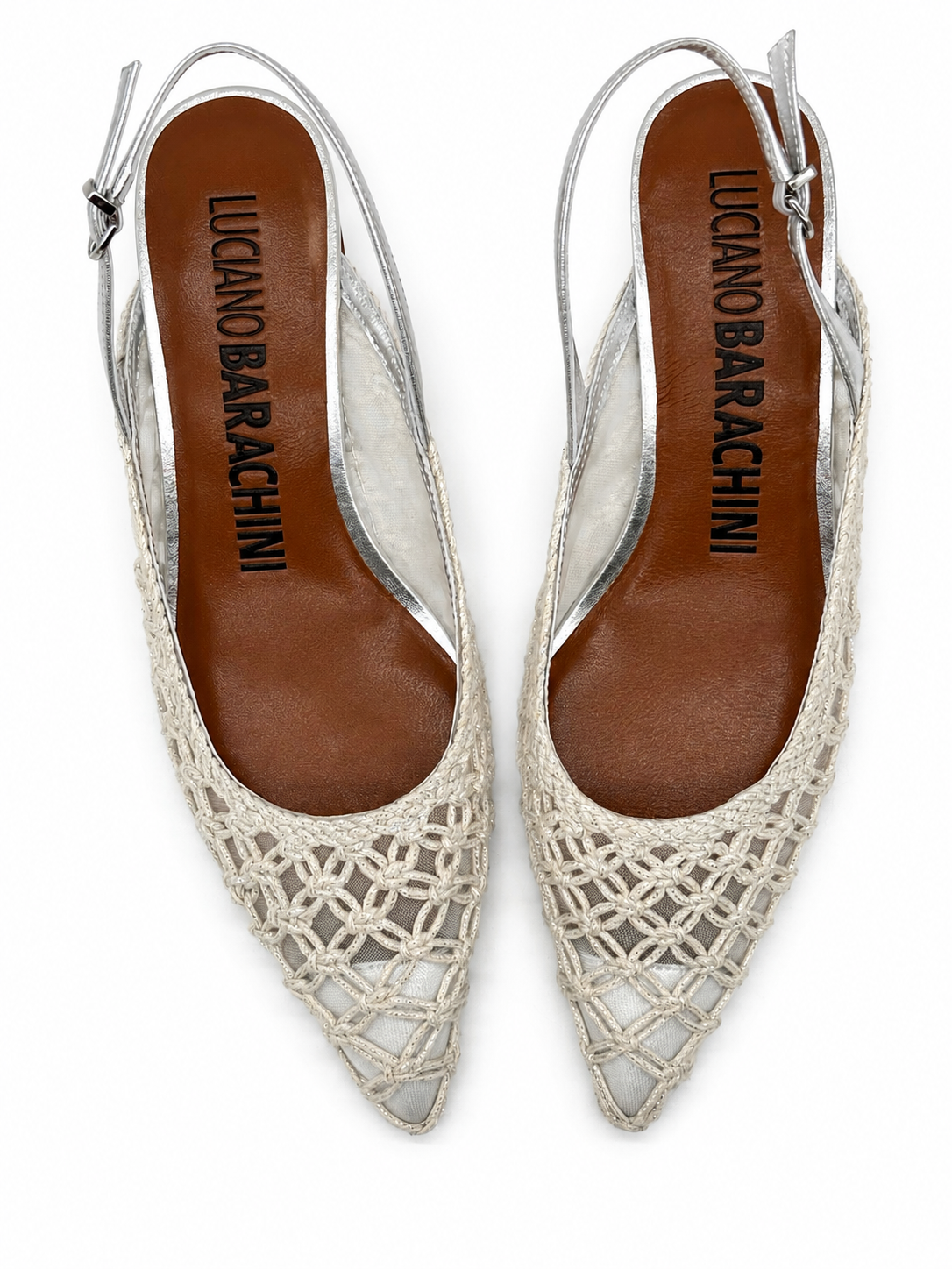 Slingback Ricamata Avorio e Argento
