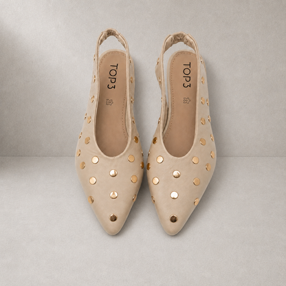Slingback Beige con Borchie Oro