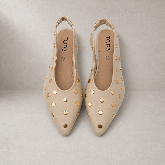 Slingback Beige con Borchie Oro