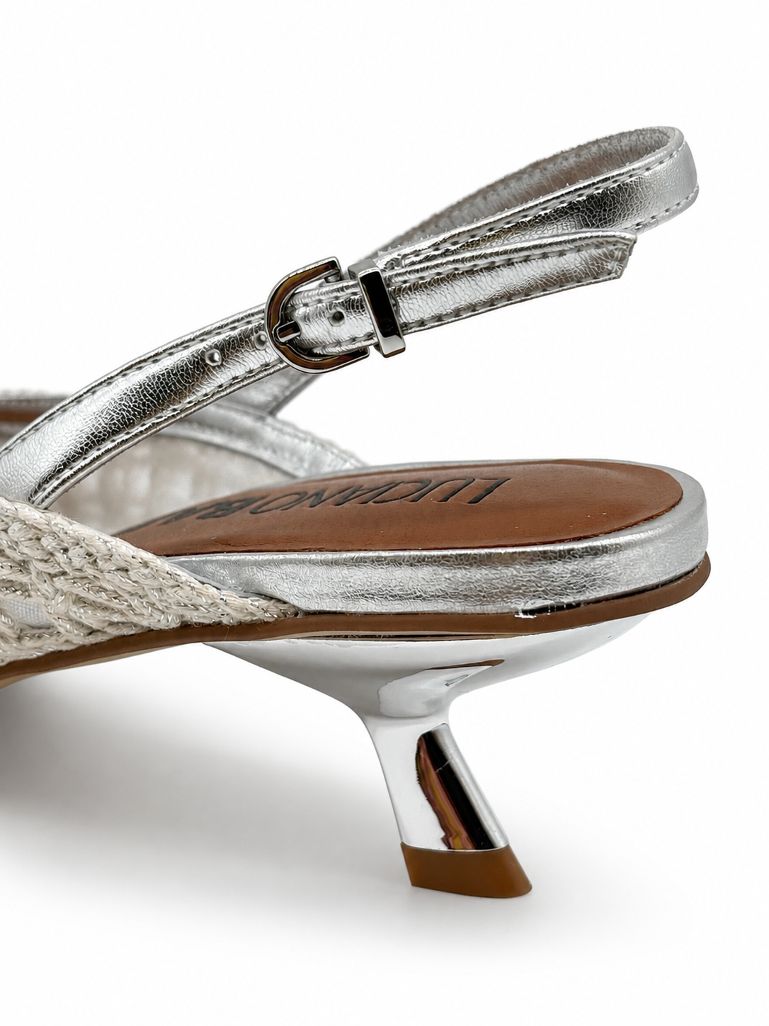 Slingback Ricamata Avorio e Argento
