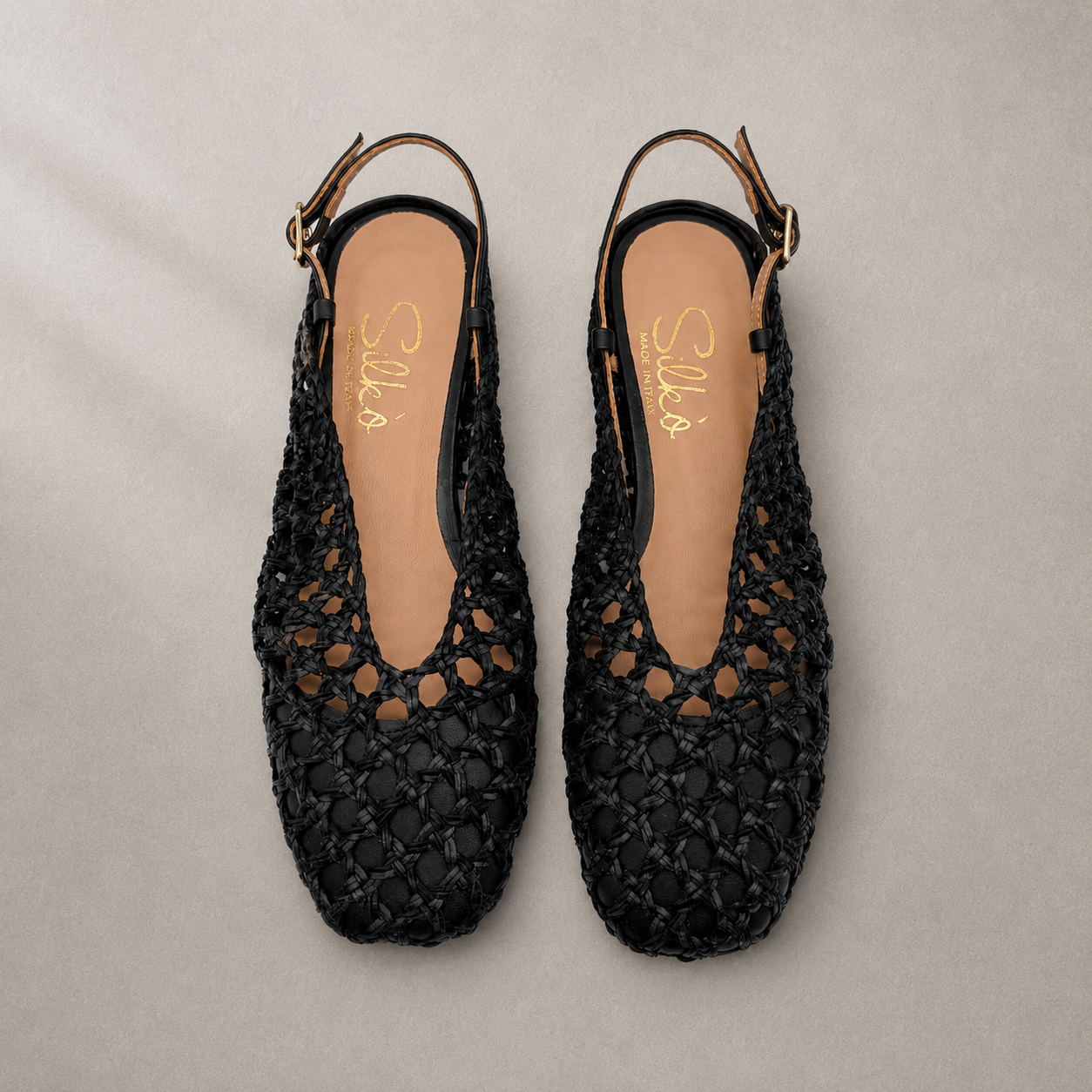 Ballerina Slingback in Pelle Intrecciata con Punta Quadrata