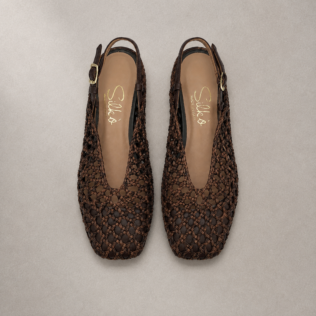 Ballerina Slingback in Pelle Intrecciata con Punta Quadrata