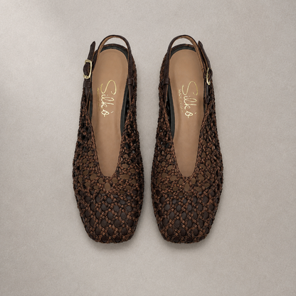 Ballerina Slingback in Pelle Intrecciata con Punta Quadrata