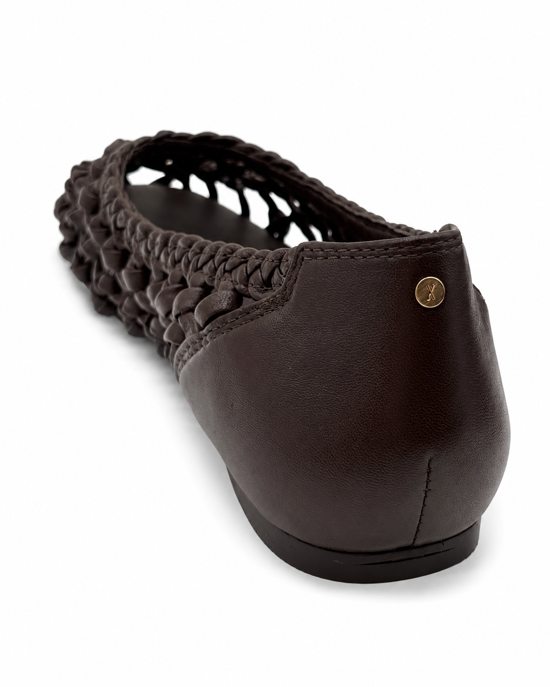 Ballerina pelle intrecciata cioccolato