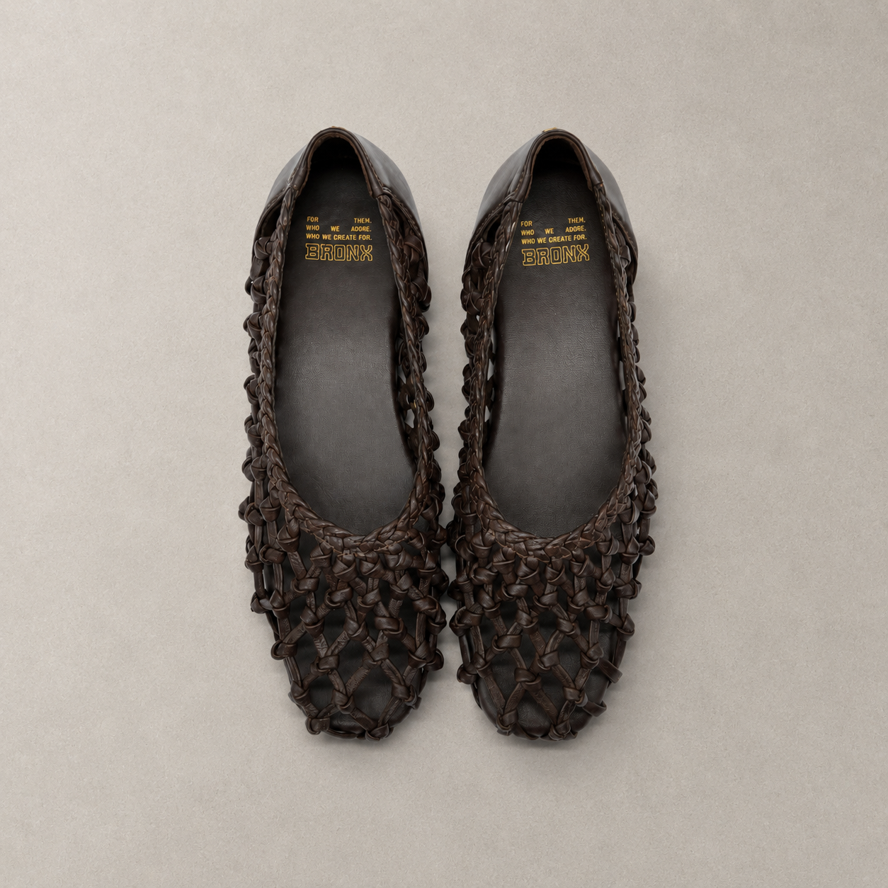 Ballerina pelle intrecciata cioccolato