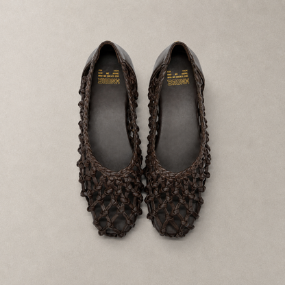 Ballerina pelle intrecciata cioccolato