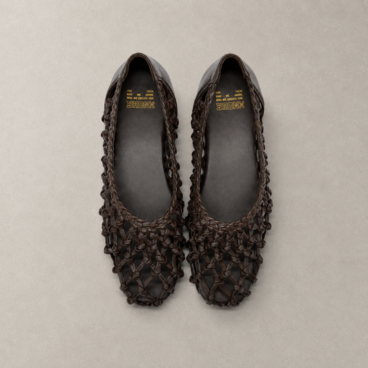 Ballerina pelle intrecciata cioccolato