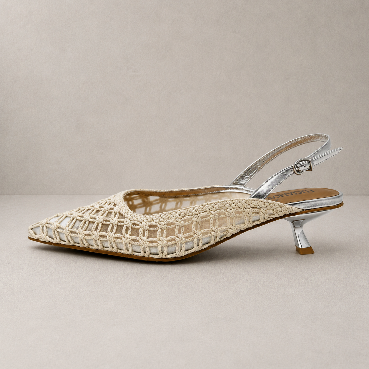 Slingback Ricamata Avorio e Argento