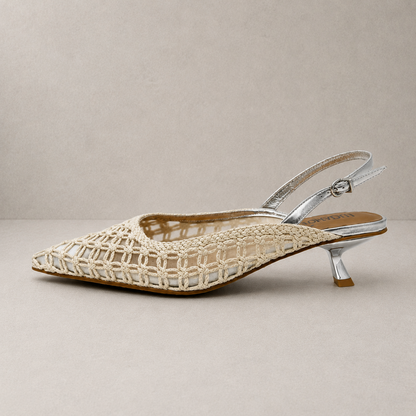 Slingback Ricamata Avorio e Argento