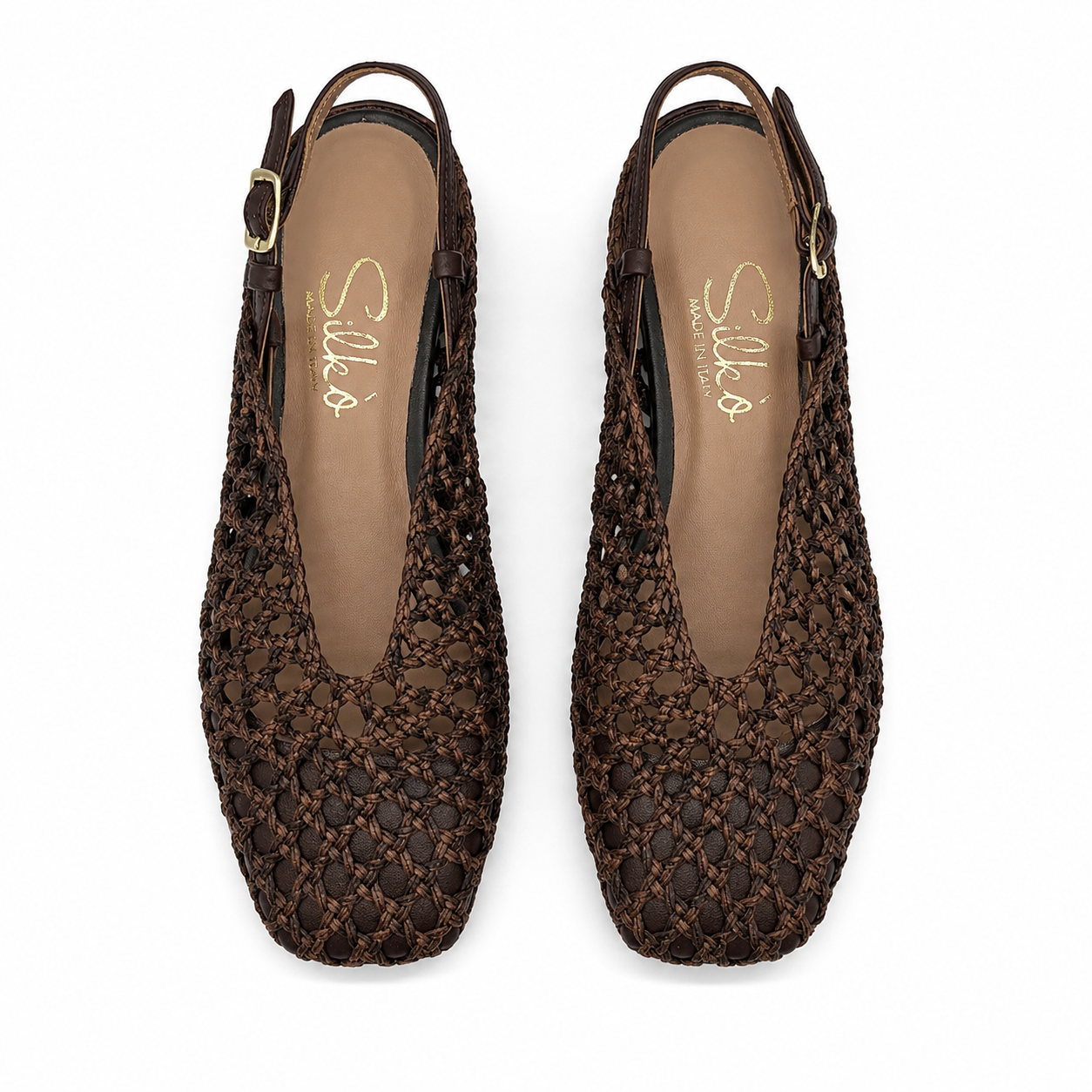 Ballerina Slingback in Pelle Intrecciata con Punta Quadrata