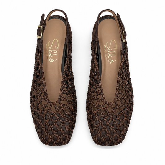Ballerina Slingback in Pelle Intrecciata con Punta Quadrata