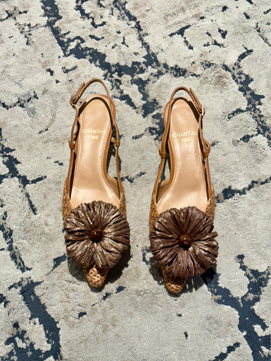Slingback in raggia con fiore