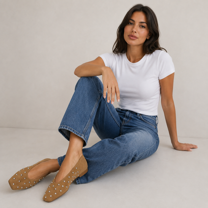 Ballerine cammello Borchie argento