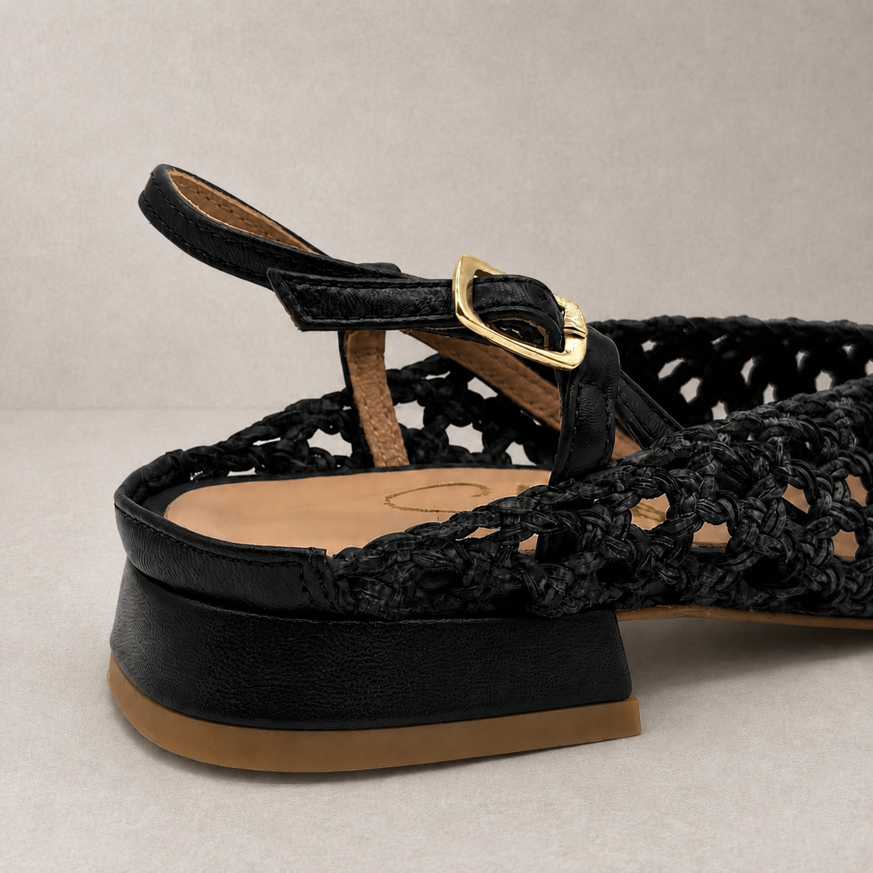Ballerina Slingback in Pelle Intrecciata con Punta Quadrata
