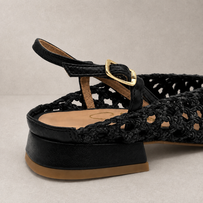 Ballerina Slingback in Pelle Intrecciata con Punta Quadrata
