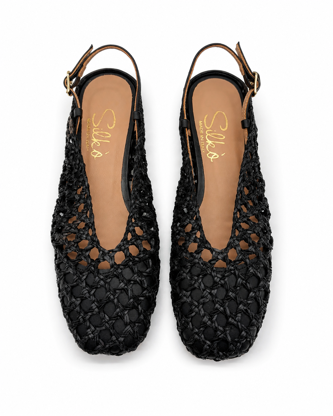 Ballerina Slingback in Pelle Intrecciata con Punta Quadrata