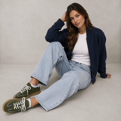 Sneakers in Suede con Profili a Contrasto