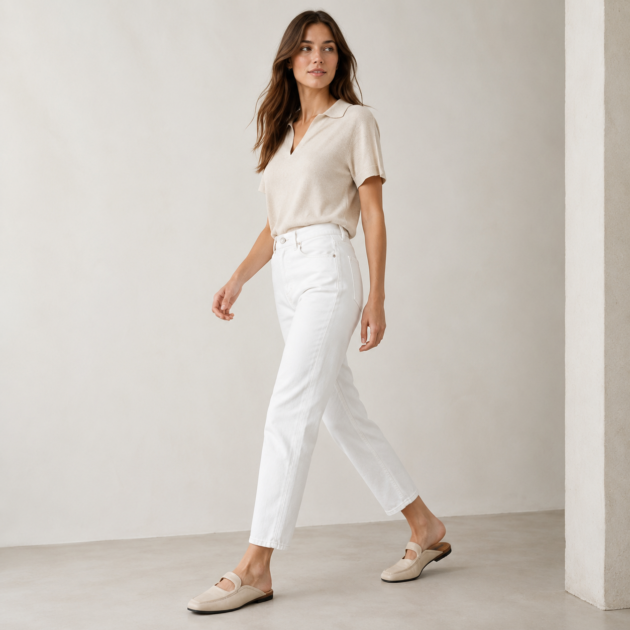 Sabot Loafer Crema in Pelle
