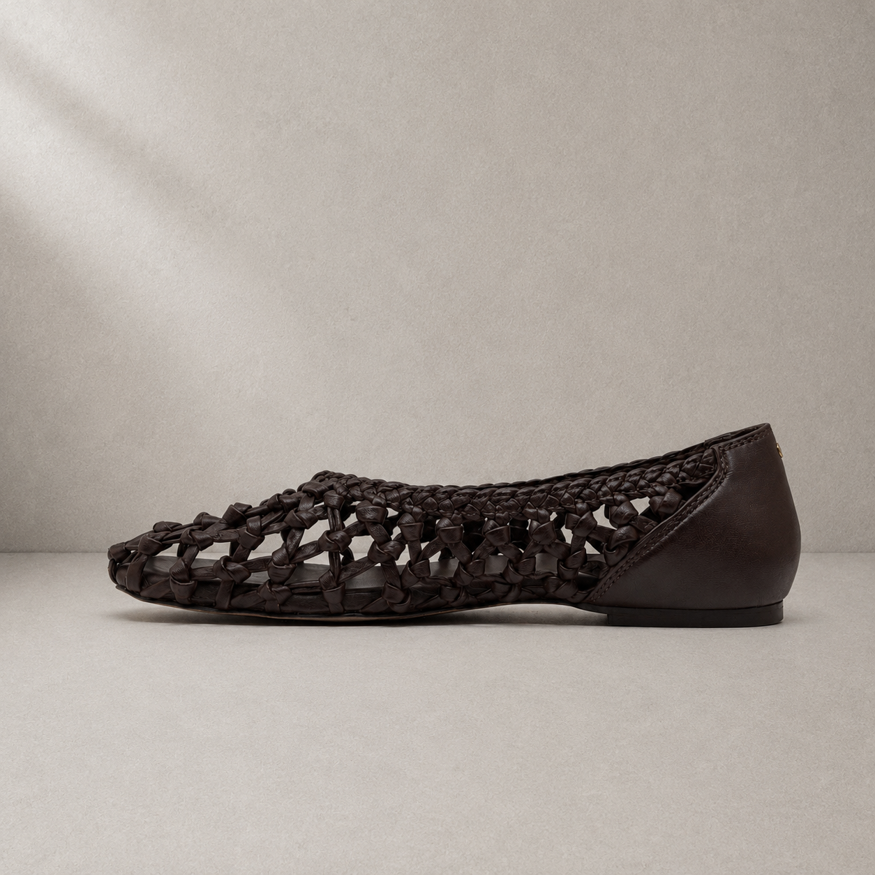 Ballerina pelle intrecciata cioccolato