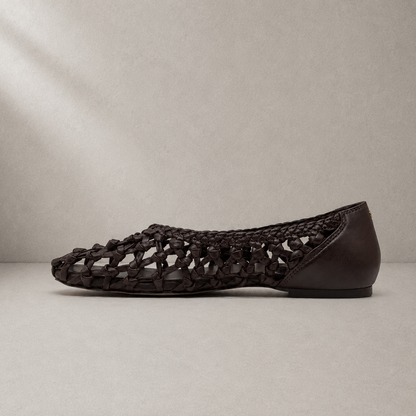 Ballerina pelle intrecciata cioccolato