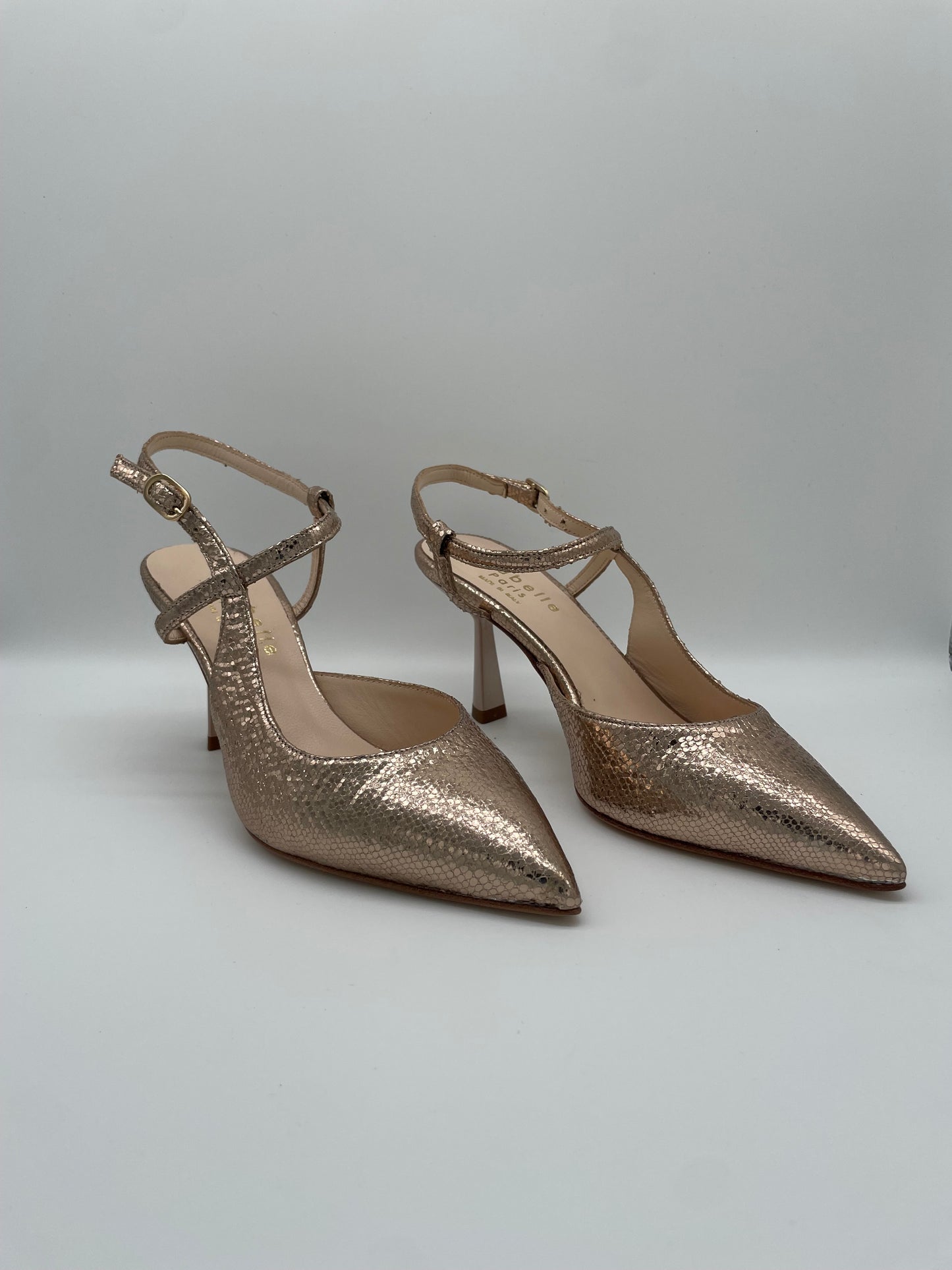 Slingback metallizzato in pelle